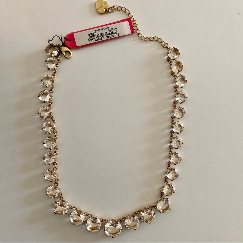 Vintage Rare Betsey Johnson Crystal Stone Matte Gold Plating Statement Necklace